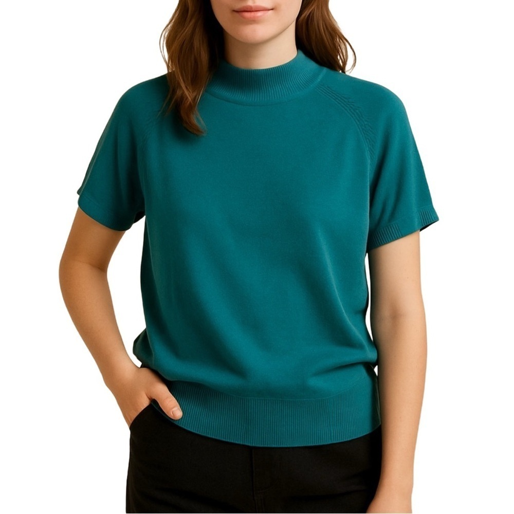 HAMPSHIRE STUDIO Mock Turtleneck Sweater in Teal